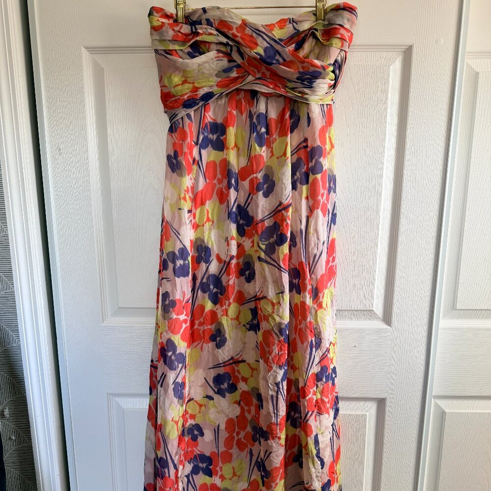 Rubber Ducky Floral Strapless Maxi Dress LARGE
